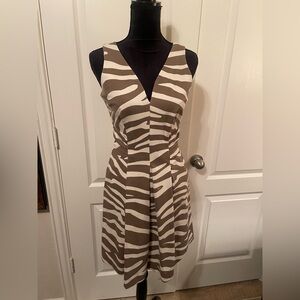Banana Republic Issa Collection Zebra Print Tan and Cream Striped Pleated Dress